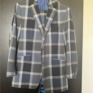 Etro Blue and Gray Suit with Modern Plaid Design
